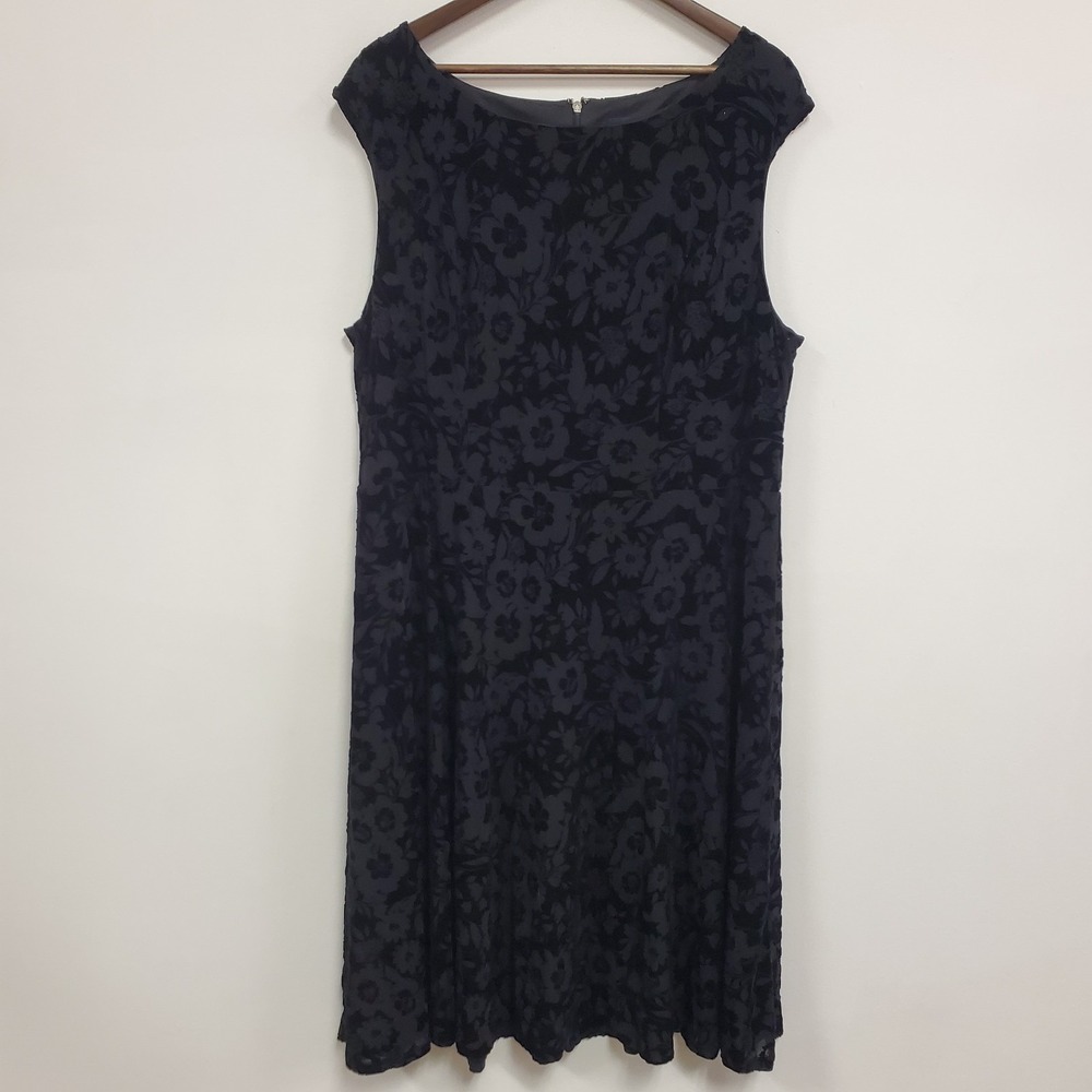 Tommy Hilfiger Womens Floral Velvet Whimsigoth Midi Dress Size L Black‎ Romantic